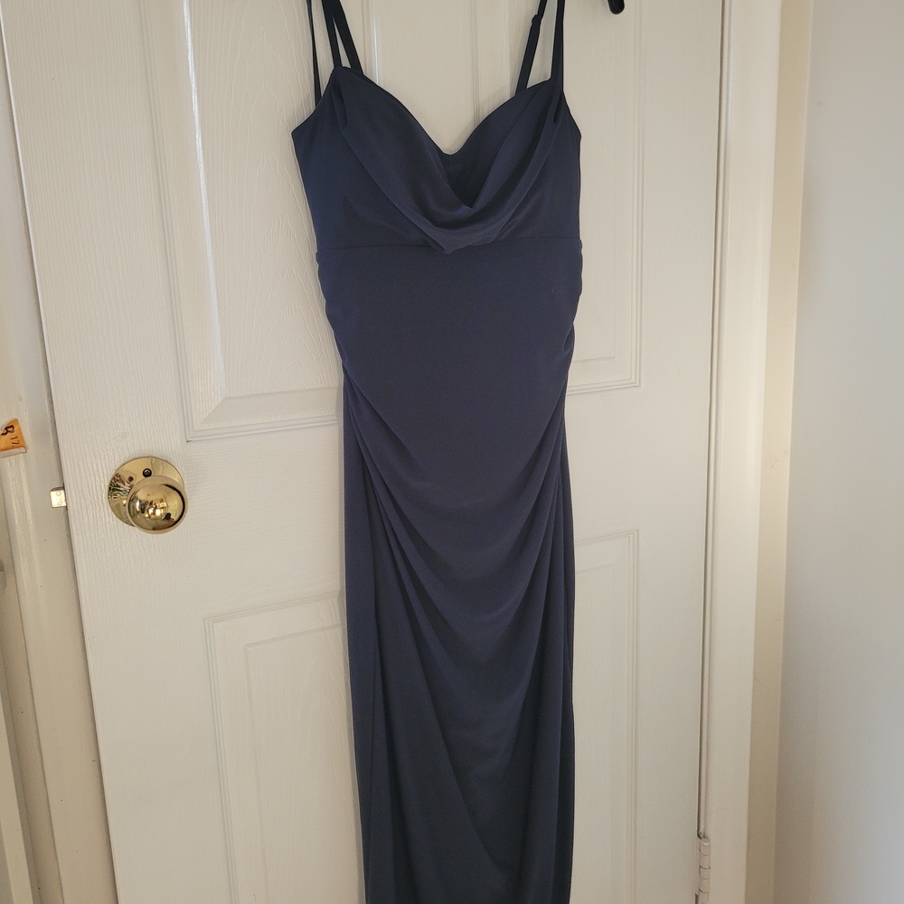Le Chateau Cowl Neck Navy Blue Cocktail Dress